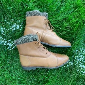 Genuine Leather Boots Light Brown With Cuff